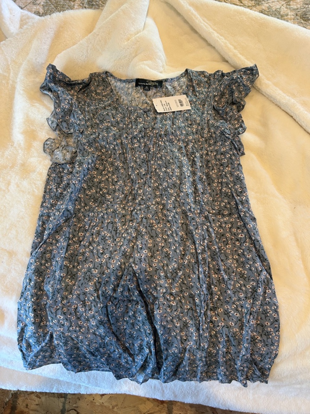 Blue Floral Short Sleeve Blouse